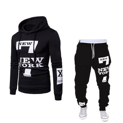 Solid Pattern Pullover Sweatshirt Sport Fleece Wear Hoodie And Jogger Set For Men