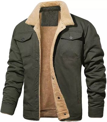 NO Seamless Fusing Men's Winter Coat with Cotton Fleece Cargo and Print Pattern