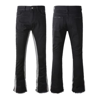 Men's Trousers Patched Stretch Denim Flared Jeans with Slim Fit and Distressed Finish