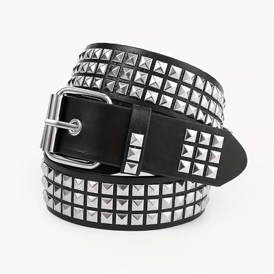 Unisex Western Belt with Ordinary Style Width 2-4cm Iron Buckle Rivet Punk Design