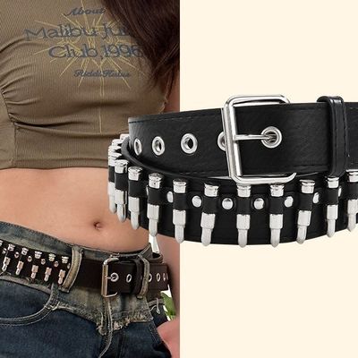 Ordinary Style 2-4cm Men's Western Punk Rivet Belt with Smooth Buckle Pant Decoration