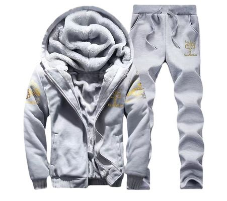 100% Polyester Long Sleeve Men's Thickened Hooded Two-Piece Set for Winter Sports