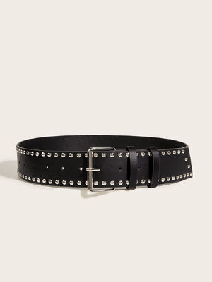 Wide Belt Western Rivet Trend Fashion Punk Belt with Iron Buckle and Pin Fastening