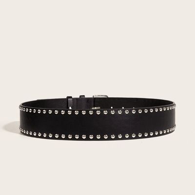 Wide Belt Western Rivet Trend Fashion Punk Belt with Iron Buckle and Pin Fastening