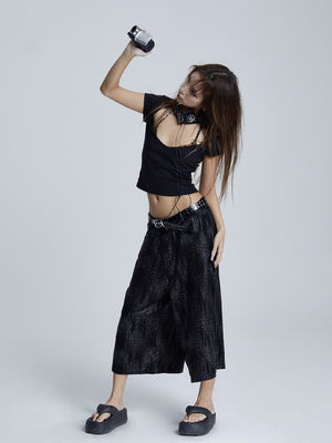 Loose Knitting Fabric Wide Leg Trousers Summer Pants for Women Ladies