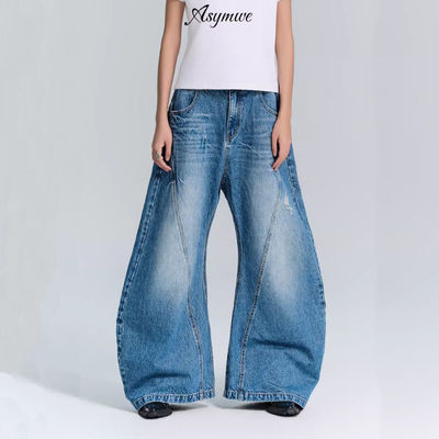 Denim Fabric Deconstructed Wide Leg Jeans for Men and Women in Plus Size Streetwear