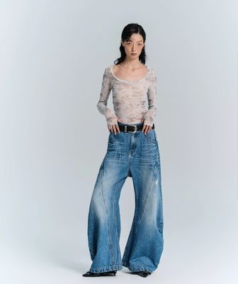 Denim Fabric Deconstructed Wide Leg Jeans for Men and Women in Plus Size Streetwear