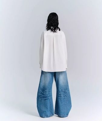 Denim Fabric Deconstructed Wide Leg Jeans for Men and Women in Plus Size Streetwear