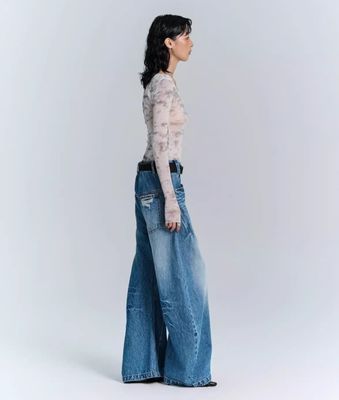 Denim Fabric Deconstructed Wide Leg Jeans for Men and Women in Plus Size Streetwear