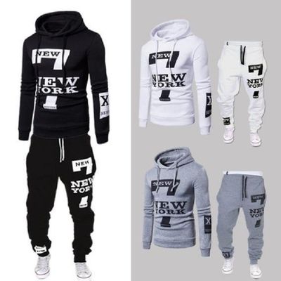 Solid Pattern Pullover Sweatshirt Sport Fleece Wear Hoodie And Jogger Set For Men
