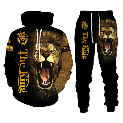 Men's Hooded Sweater Suit Lion King 3D Printing Sportswear Long Sleeve Suit