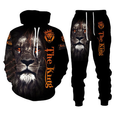 Men's Hooded Sweater Suit Lion King 3D Printing Sportswear Long Sleeve Suit