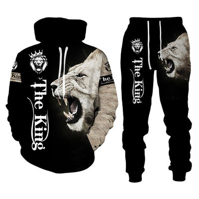 Men's Hooded Sweater Suit Lion King 3D Printing Sportswear Long Sleeve Suit