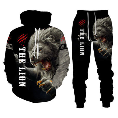 Men's Hooded Sweater Suit Lion King 3D Printing Sportswear Long Sleeve Suit