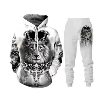 Men's Hooded Sweater Suit Lion King 3D Printing Sportswear Long Sleeve Suit