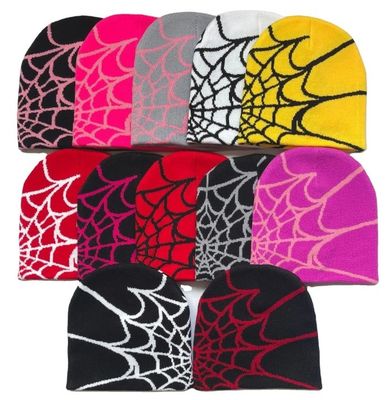 Fishing Scene Unisex Winter Beanie with Thick Knitted Spider Web Design and Y2K Style