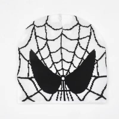 Fishing Scene Unisex Winter Beanie with Thick Knitted Spider Web Design and Y2K Style