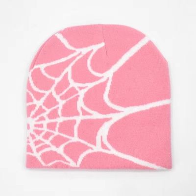 Fishing Scene Unisex Winter Beanie with Thick Knitted Spider Web Design and Y2K Style