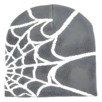 Fishing Scene Unisex Winter Beanie with Thick Knitted Spider Web Design and Y2K Style
