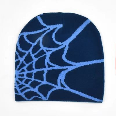 Fishing Scene Unisex Winter Beanie with Thick Knitted Spider Web Design and Y2K Style