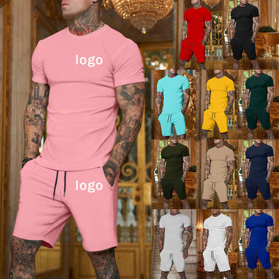 Custom Logo Plus Size Tracksuit for Men Stretchable 2 Piece Outerwear Jogger Suit Short Sets