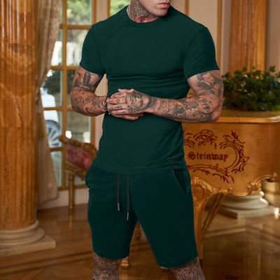 Custom Logo Plus Size Tracksuit for Men Stretchable 2 Piece Outerwear Jogger Suit Short Sets