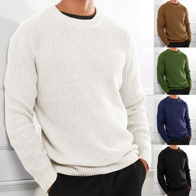 XMAMLON RTS Winter Sweater Men's Anti-wrinkle Knitted Jumper with Solid Color Design