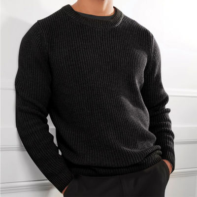 XMAMLON RTS Winter Sweater Men's Anti-wrinkle Knitted Jumper with Solid Color Design