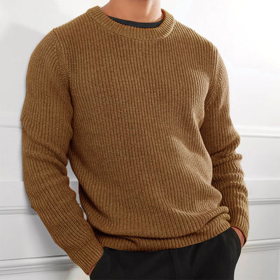 XMAMLON RTS Winter Sweater Men's Anti-wrinkle Knitted Jumper with Solid Color Design