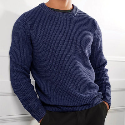 XMAMLON RTS Winter Sweater Men's Anti-wrinkle Knitted Jumper with Solid Color Design