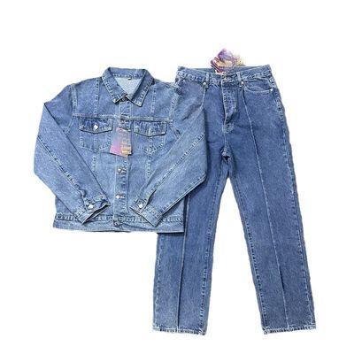 Men's Oversized Tracksuit Casual Custom Jacket Suit 2 Piece Sets with Denim Fabric