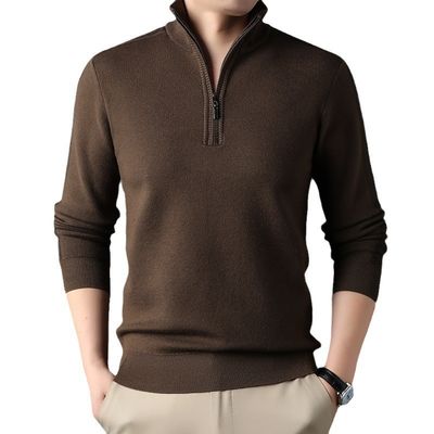 Customized Solid Half Zipper Winter Fleece Acrylic Turtleneck Knitted Sweater for Men