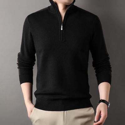 Customized Solid Half Zipper Winter Fleece Acrylic Turtleneck Knitted Sweater for Men