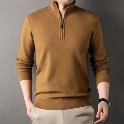 Customized Solid Half Zipper Winter Fleece Acrylic Turtleneck Knitted Sweater for Men