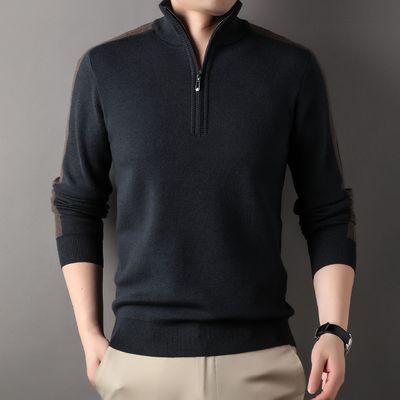Customized Solid Half Zipper Winter Fleece Acrylic Turtleneck Knitted Sweater for Men
