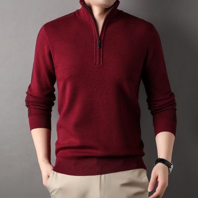 Customized Solid Half Zipper Winter Fleece Acrylic Turtleneck Knitted Sweater for Men