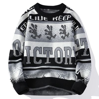 Custom Logo Jacquard Knit Men's Sweater in Oversize Casual Style for Winter Comfort