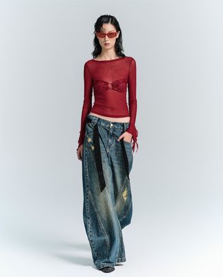Streetwear Fashion Y2K Style Wide Straight Leg Fit Denim Jeans with Hole Decoration