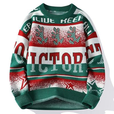 Custom Logo Jacquard Knit Men's Sweater in Oversize Casual Style for Winter Comfort