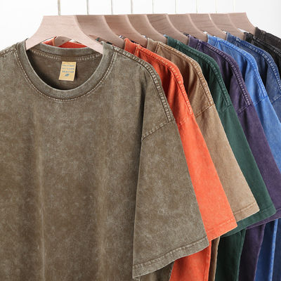280g Heavy Retro Washed Distressed Short-sleeved T-shirt Men's Loose Cotton Half Sleeves Top