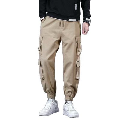 XMAMLON Custom Logo Men's Cargo Pants with Drawstring Waist and Polyester/Cotton Fabric