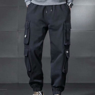 XMAMLON Custom Logo Men's Cargo Pants with Drawstring Waist and Polyester/Cotton Fabric