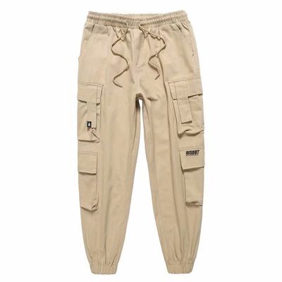 XMAMLON Custom Logo Men's Cargo Pants with Drawstring Waist and Polyester/Cotton Fabric