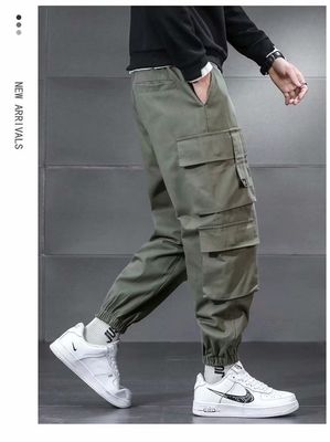 XMAMLON Custom Logo Men's Cargo Pants with Drawstring Waist and Polyester/Cotton Fabric