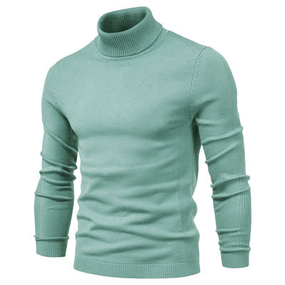 Solid Color Viscose/Cotton Pullover Sweater Slim Fit Turtleneck for Men's Casual Wear