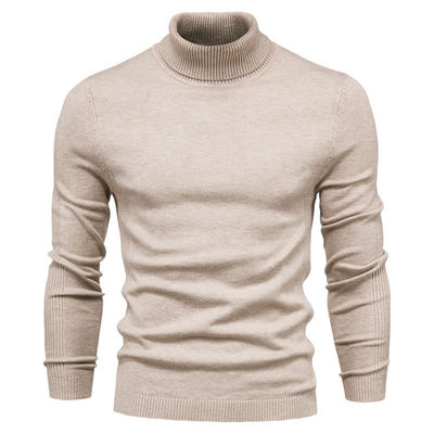 Solid Color Viscose/Cotton Pullover Sweater Slim Fit Turtleneck for Men's Casual Wear