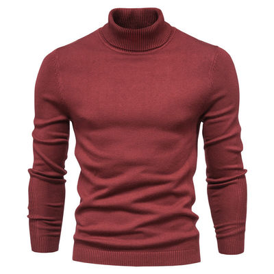 Solid Color Viscose/Cotton Pullover Sweater Slim Fit Turtleneck for Men's Casual Wear
