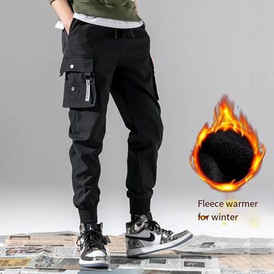Men's Printed Cargo Pants with Pockets Mid Waist Plus Fleece Knitted Polyester/Cotton