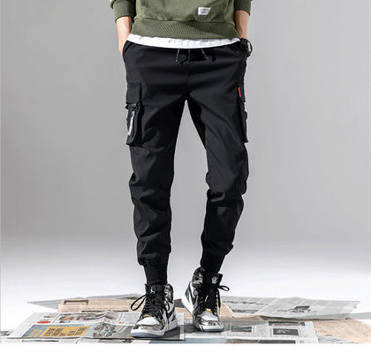 Men's Printed Cargo Pants with Pockets Mid Waist Plus Fleece Knitted Polyester/Cotton