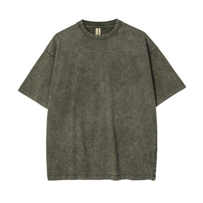 250g Cotton Men's Worn Look T-Shirt Retro Stonewashed Short Sleeve and Customized Logo